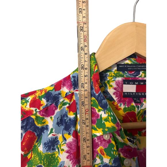 Tommy Hilfiger Women’s Medium Floral Button Down Shirt Vibrant Watercolor Print - Picture 6 of 7